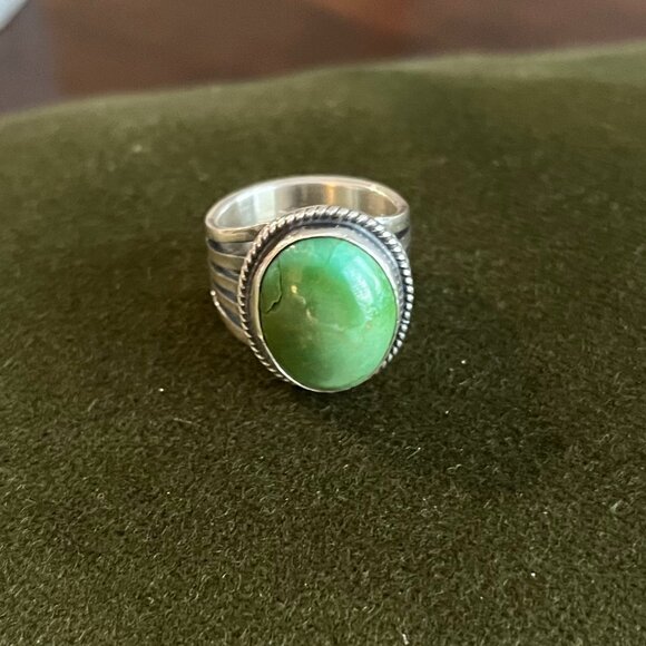 Sterling Silver Oval Shaped Gaspeite Ring by Harold Becenti - Picture 1 of 4